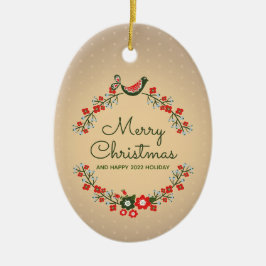 ヴィンテージフローラリースクリスマス セラミックオーナメント