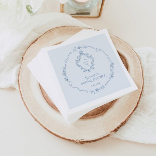 ヴィンテージフローラリーストイルオープンブルークレスト スタンダードカクテルナプキン