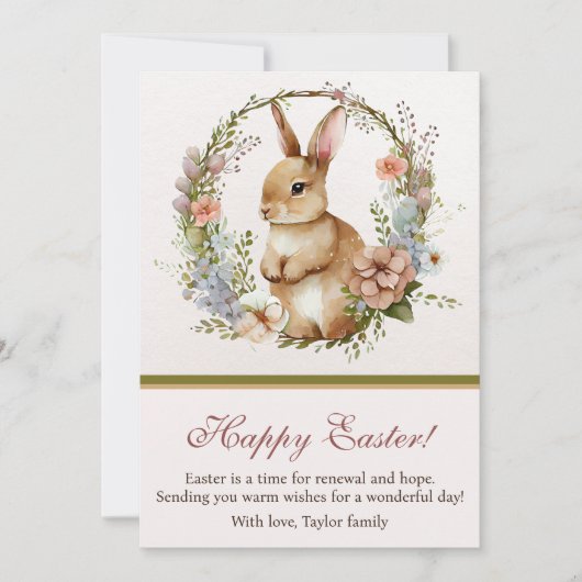 ヴィンテージフローラリースバニーハッピーイースター シーズンカード (正面)