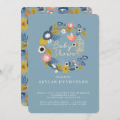 ヴィンテージフローラリースバードケージママ&ベビーバード 招待状 (正面/裏面)