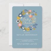 ヴィンテージフローラリースバードケージママ&ベビーバード 招待状 (正面)