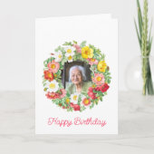 ヴィンテージフローラリースフレームハッピーバースデー写真 カード (正面)