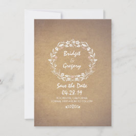 ヴィンテージフローラリース日付招待状の保存 セーブザデート