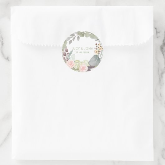 ヴィンテージフローラリース結婚式の引き出物バラセージ ラウンドシール (バッグ)