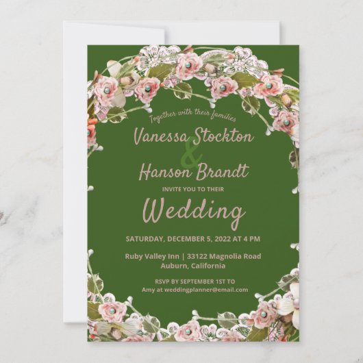 ヴィンテージフローラリース結婚式招待状 招待状 (正面)