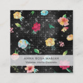 *~*ヴィンテージフローラルパタモダンーンシルバーグリッター スクエア名刺 (正面)