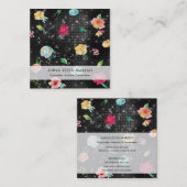 *~*ヴィンテージフローラルパタモダンーンシルバーグリッター スクエア名刺 (正面/裏面)