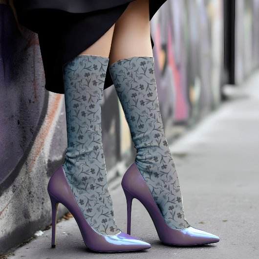 ヴィンテージフローラルパターエレガントンシック&クラスグレイ ソックス