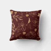 ヴィンテージフローラルパターエレガントン – ブルゴーニュ&金ゴールド クッション (裏面)