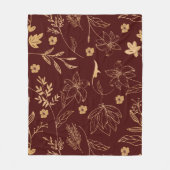 ヴィンテージフローラルパターエレガントン – ブルゴーニュ&金ゴールド フリースブランケット (正面)