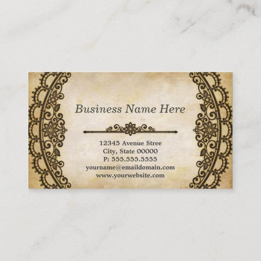 ヴィンテージフローラルパターンとアンティーク旧紙 名刺 (裏面)