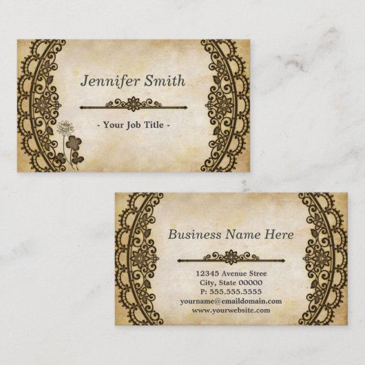 ヴィンテージフローラルパターンとアンティーク旧紙 名刺 (正面/裏面)