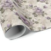 ヴィンテージフローラルパターンとラベンダーバラ ラッピングペーパー (ロールコーナー)