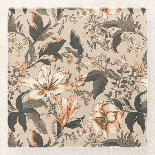 ヴィンテージフローラルパターンガラスコースター ガラスコースター (正面)