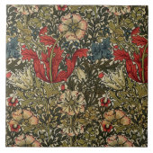 ヴィンテージフローラルパターングリーンブルーレッドホワイト タイル (正面)