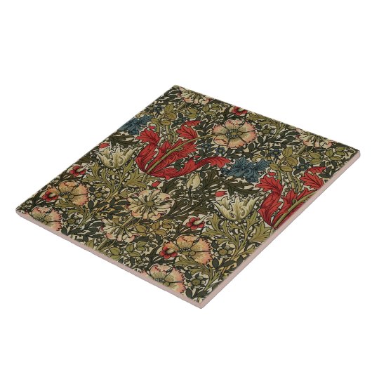 ヴィンテージフローラルパターングリーンブルーレッドホワイト タイル (側面)