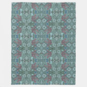 ヴィンテージフローラルパターングリーンブルーレッドホワイト フリースブランケット (正面)