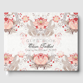 ヴィンテージフローラルパターンダマスク葬儀ゲストブック ゲストブック