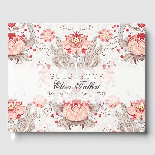 ヴィンテージフローラルパターンダマスク葬儀ゲストブック ゲストブック (正面)
