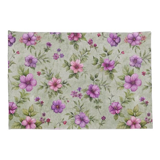 ヴィンテージフローラルパターンピローケースセット – ソフトグリーン 枕カバー (裏面-右)