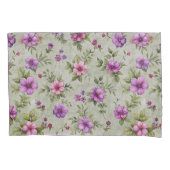 ヴィンテージフローラルパターンピローケースセット – ソフトグリーン 枕カバー (正面左)