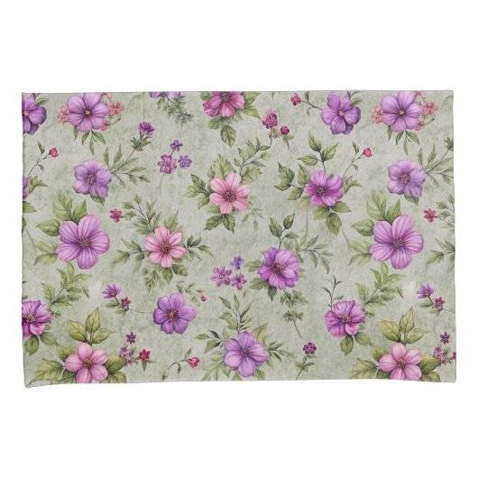 ヴィンテージフローラルパターンピローケースセット – ソフトグリーン 枕カバー (正面右)