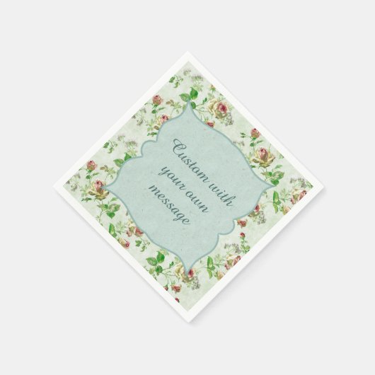 ヴィンテージフローラルパターンピンクローズカスタムメッセージ スタンダードカクテルナプキン (角)
