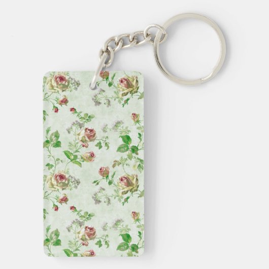 ヴィンテージフローラルパターンピンクローズパーソナライズされた キーホルダー (裏面)