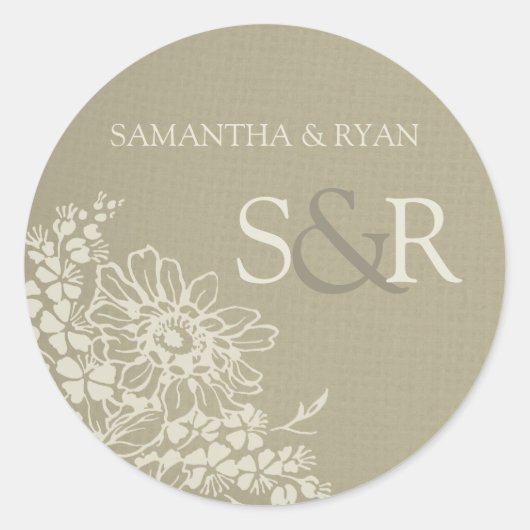 ヴィンテージフローラルパターンモノグラム封筒用シール ラウンドシール (正面)