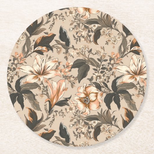 ヴィンテージフローラルパターンラウンド紙コースター ラウンドペーパーコースター (正面)