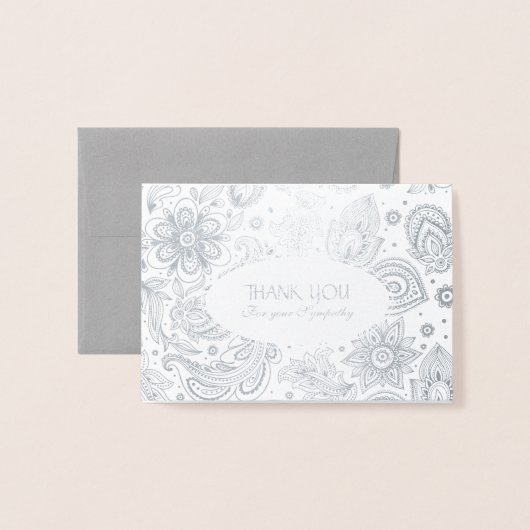 ヴィンテージフローラルパターン悔やみや弔慰ありがとう 箔カード (封筒付き正面)
