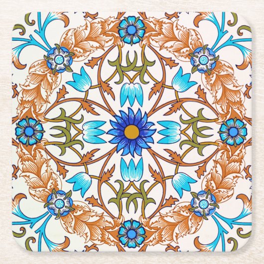 ヴィンテージフローラルパターン、ウィリアム・モリス スクエアペーパーコースター (正面)
