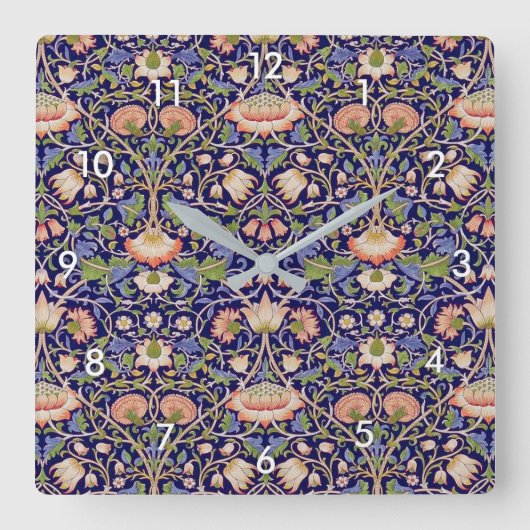 ヴィンテージフローラルパターン、ウィリアム・モリス スクエア壁時計 (正面)