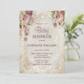 ヴィンテージフローラル、ビーズ&ダマスクベビーシャワー 招待状 (スタンド正面)