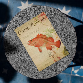 ヴィンテージフローラレッドフィッシュピンクローズフランスの葉書 ポストカード