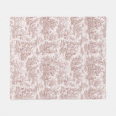 ヴィンテージフローラレトロなピンク色のグレーのトールデジュイ フリースブランケット (正面(横))