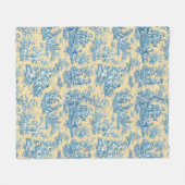 ヴィンテージフローラレトロブルーイエロートイレドゥジュイ フリースブランケット (正面(横))