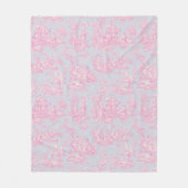 ヴィンテージフローラレトロブルーピンクトイレドゥジュイ フリースブランケット (正面)