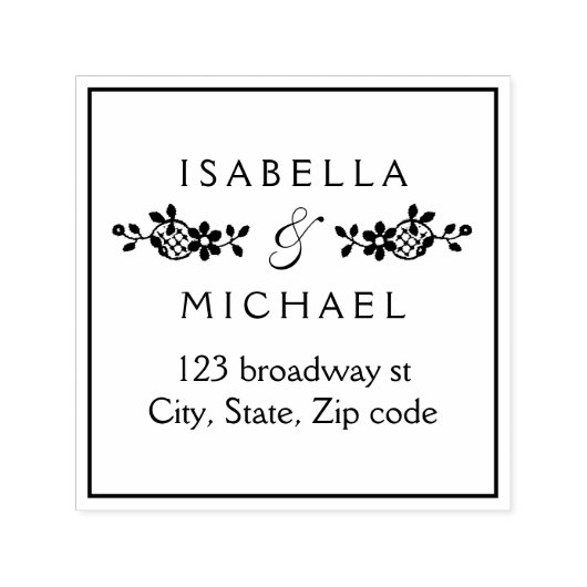 ヴィンテージフローラレースのカスタムウェディングカップルのアドレス セルフインキングスタンプ (デザイン)