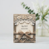 ヴィンテージフローラレースバーラップ素朴ウェディングRSVP 招待状 (スタンド正面)