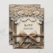 ヴィンテージフローラレースバーラップ素朴ウェディングRSVP 招待状 (正面/裏面)