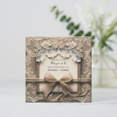 ヴィンテージフローラレースバーラップ素朴ボウ結婚ズ 招待状 (スタンド正面)