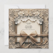 ヴィンテージフローラレースバーラップ素朴ボウ結婚ズ 招待状 (裏面)