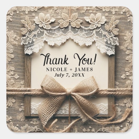 ヴィンテージフローラレースバーラ素朴ップ結婚ズ スクエアシール (正面)