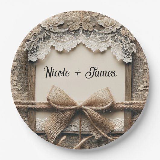 ヴィンテージフローラレースバーラ素朴ップ結婚ズ ペーパープレート (正面)