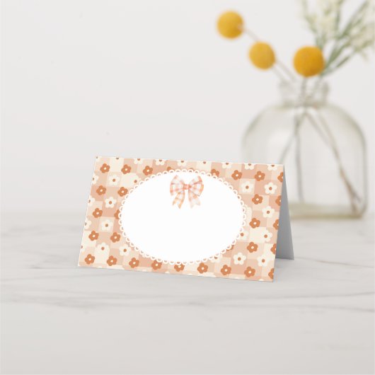 ヴィンテージフローラレースボウかわいこちゃんパイ誕生日フード プレイスカード (正面)