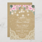 ヴィンテージフローラレースライトイスラム結婚教徒 招待状 (正面/裏面)