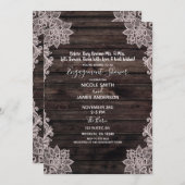 ヴィンテージフローラレース素朴ウッド婚約シャワー 招待状 (正面/裏面)