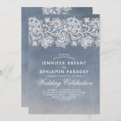 ヴィンテージフローラレース – ダスティブルー結婚ズ 招待状 (正面/裏面)