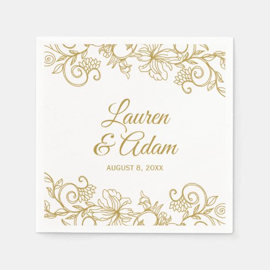 ヴィンテージフローラレ結婚ースのナプキン | ゴールド スタンダードカクテルナプキン (正面)